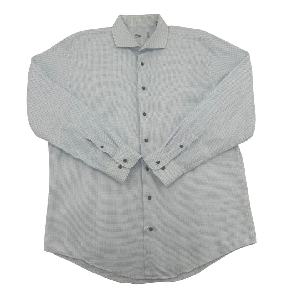 Nordstrom Rack Mens 17 34 35 Trim Fit Gingham Dress Shirt Blue White Long Sleeve